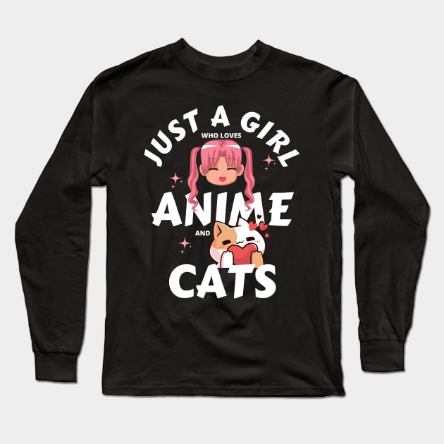 Just a girl who loves anime and cats Long Sleeve T-Shirt by AllPrintsAndArt